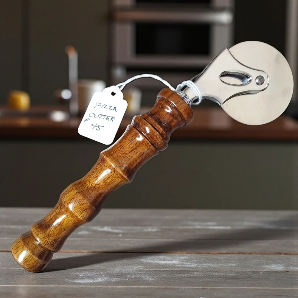 Hand-turned Wooden Handle Stainless Steel Pizza Cutter